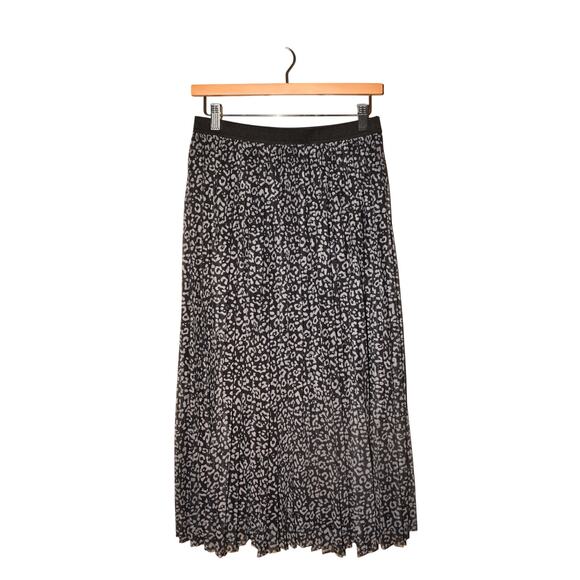 SINCERELY JULES NEW $98 Black Gray Leopard Print Lined Mesh Midi Skirt Large - Picture 1 of 4